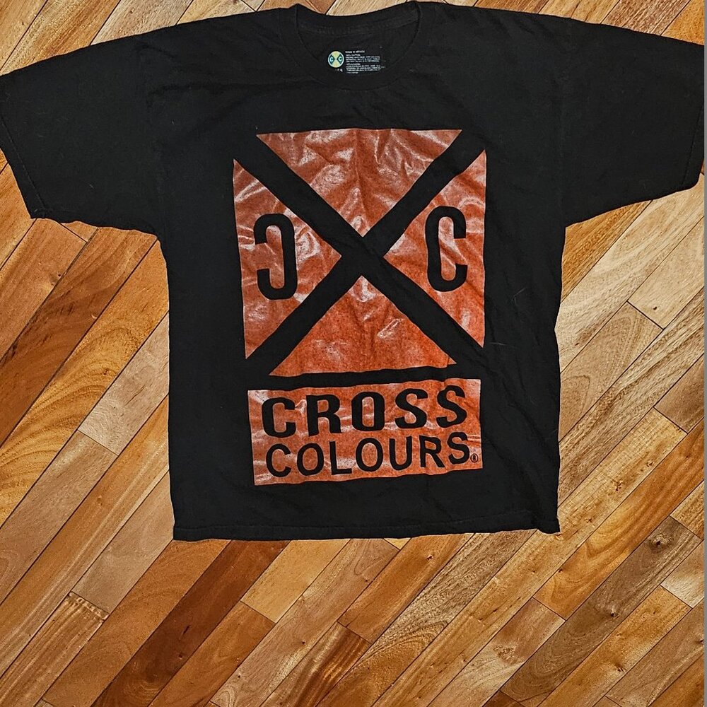 Size L Vintage Cross Colours Red Black X Logo Graphic Short Sleeve T Shirt